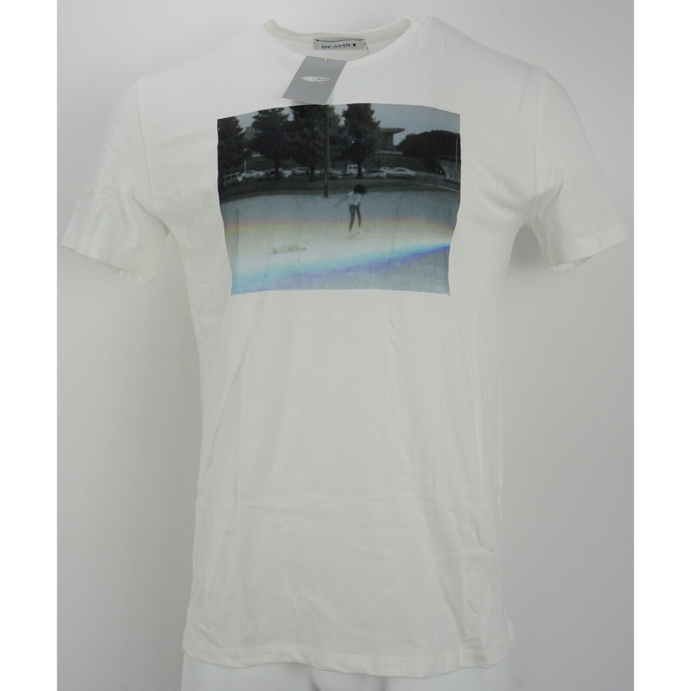 New Beams Plus Mens Sean Photo White Retro Psychedelic Skateboard T-Shirt M L XL